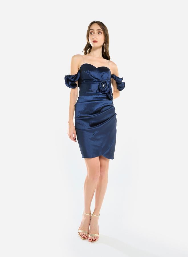 House of Moda Women Rosette Detail Satin Mini Dress - Image 4